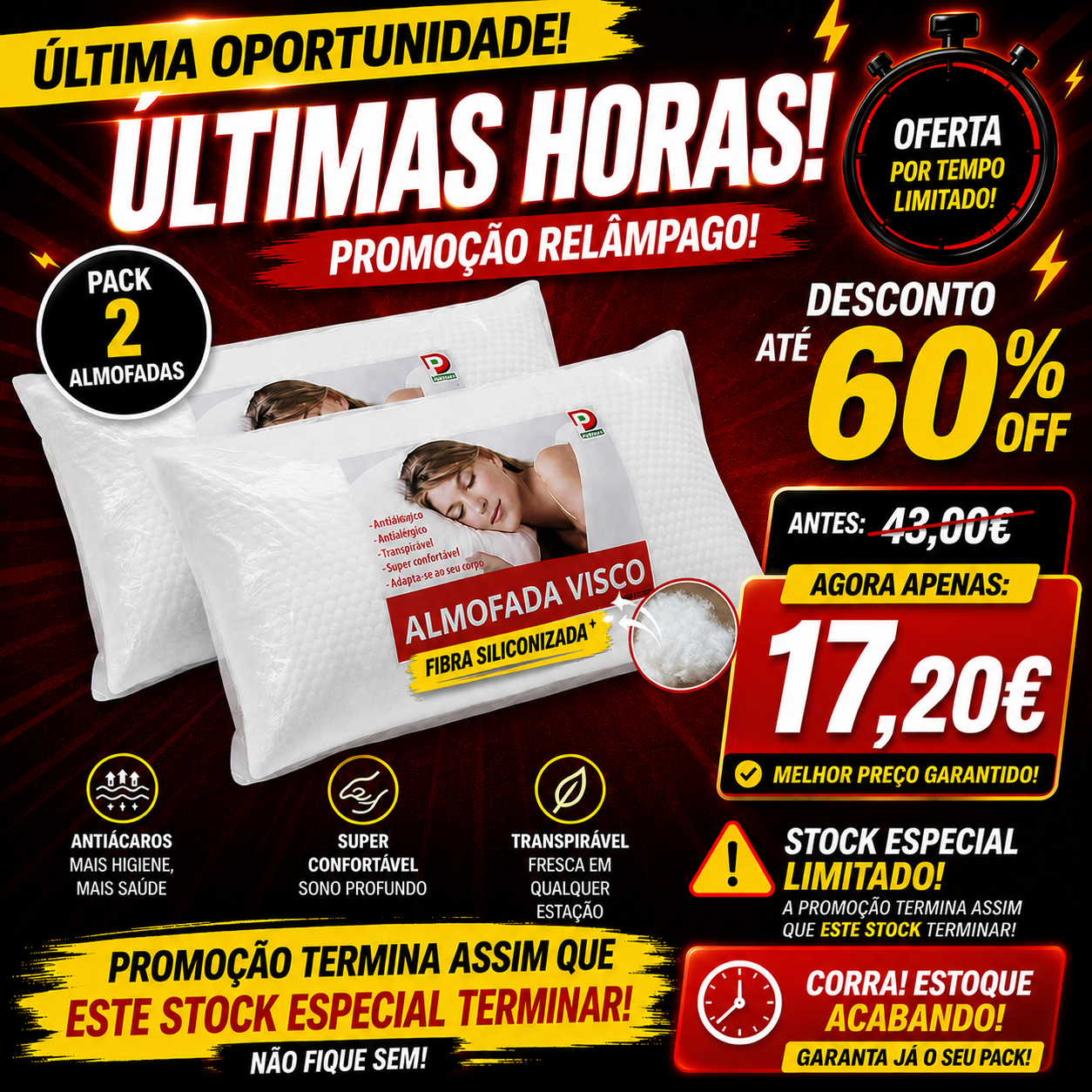 Pack 2 Almofadas Fibra Siliconizada
